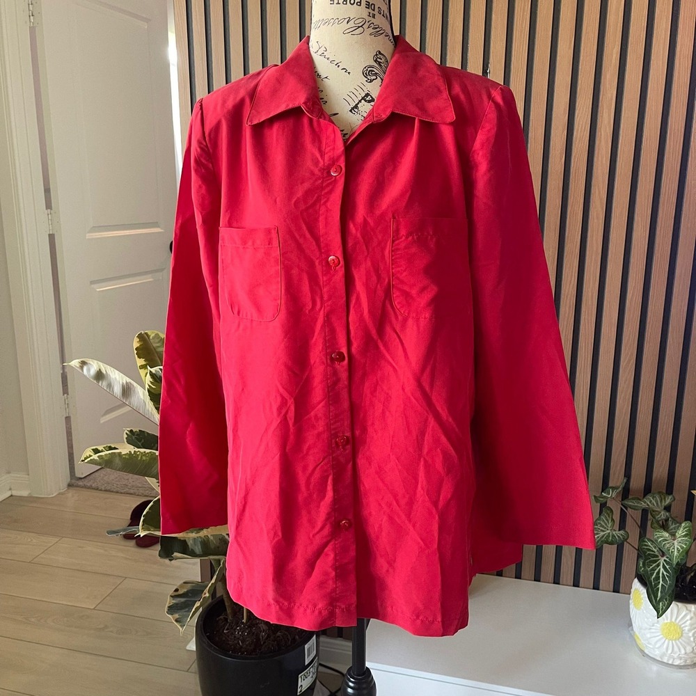 R&K Originals Red‎ Collared Button Up Blouse with Pockets Size 12